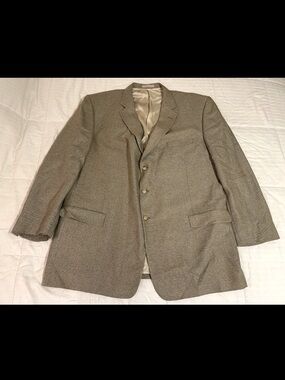 Vintage Union Tallia Uomo Sabbia Wool Silk Sport Coat Mens 56 XL Tan Brown Tweed